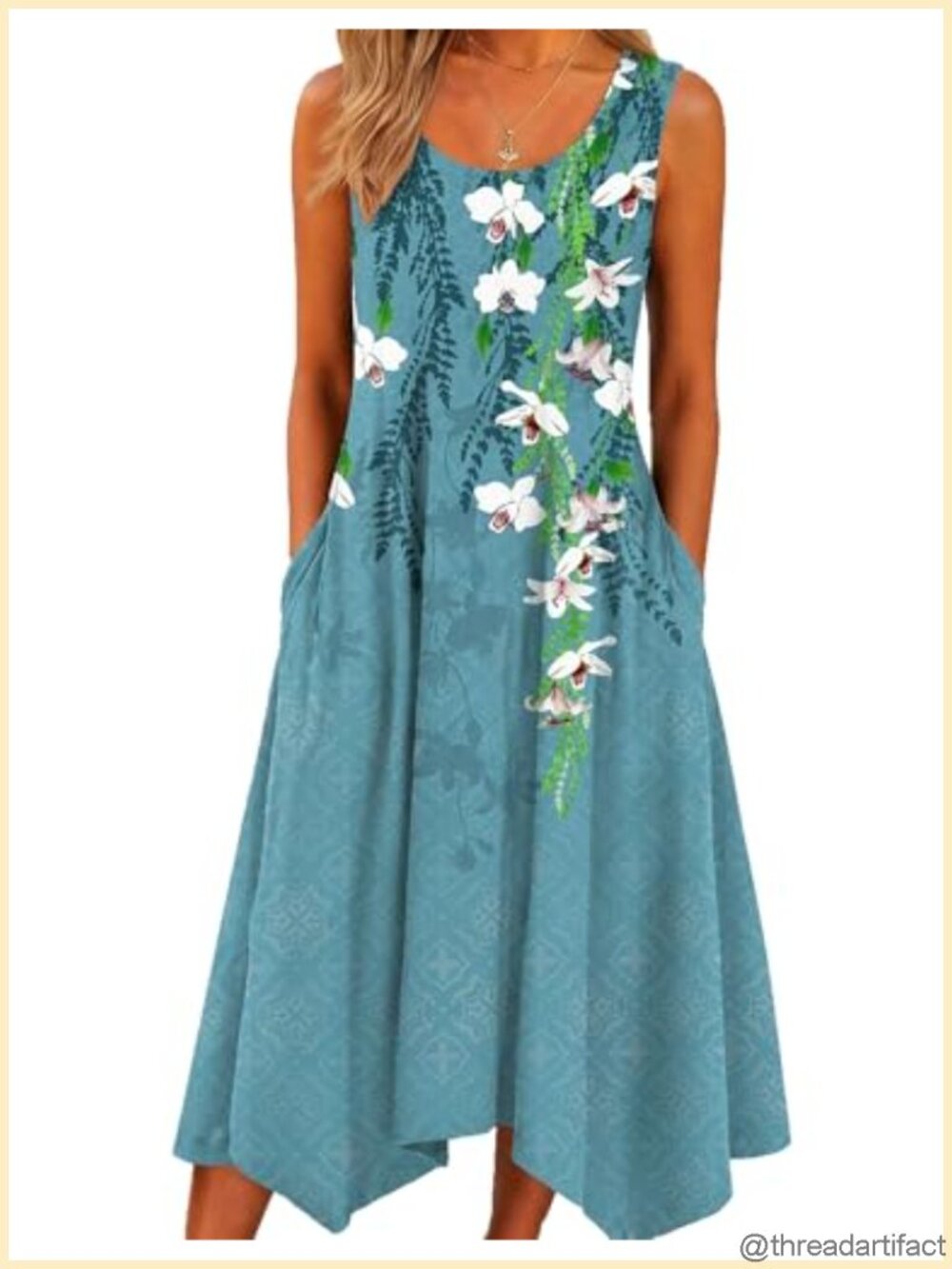 Women's Sleeveless Handkerchief Hem Midi Dress with Pockets